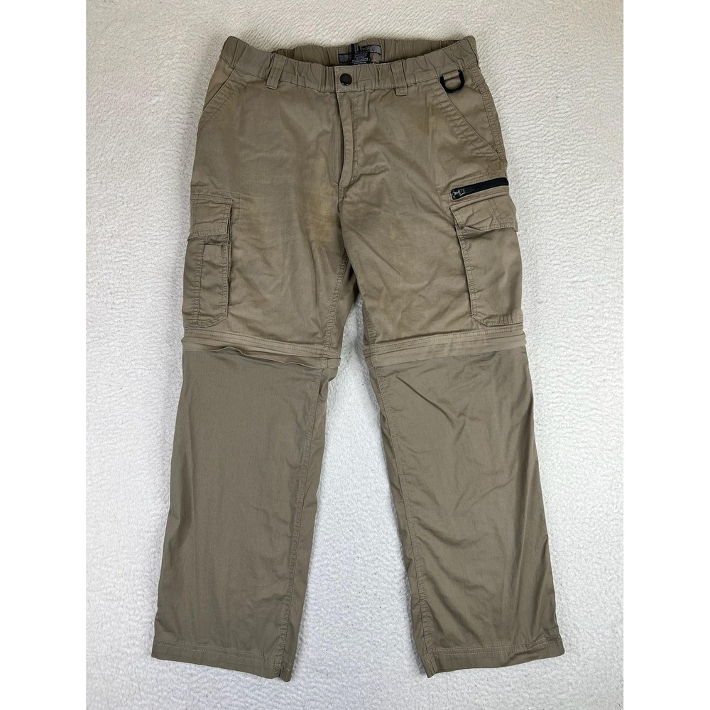 BC Clothing Mens Convertible Cargo Pants Beige L x 30 Elastic Waist Straight Leg